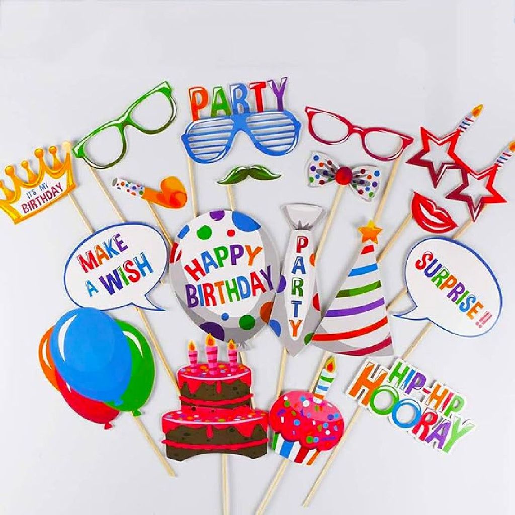 Happy Birthday Multicolor Photo Props - 20PC - Party and Festive Needs | Buy online on ZillyBuy