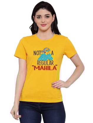 Women's Cotton Blend Not A Regular Mahila Printed T-Shirt L (Yellow)