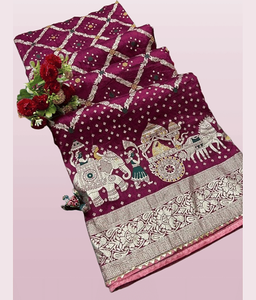 Today Deal Silk Woven Saree With Unstitched Blouse Piece ( Wine )