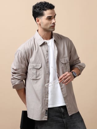 Premium Men Shirt, Relaxed Fit, Pure Cotton, Full Sleeve, Solid, Grey-S / Gray