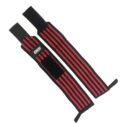 Body Building India BBI 4 Line Wrist Wrap-Black & Red