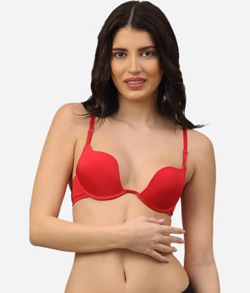 PrettyCat Polyester Lightly Padded Women's Plunge Bra ( Red )