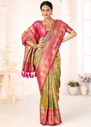 Mehndi Green Woven Kanjivaram Silk Saree