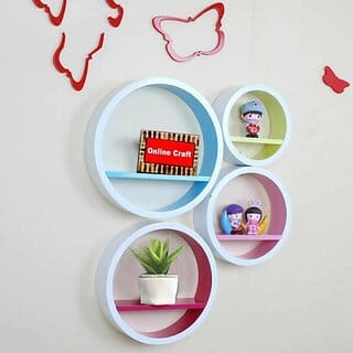 Onlinecraft Ch2537 Wooden Wall Shelf Round Wala Wooden Wall Shelf (Number Of Shelves - 4, Multicolor) Onlinecraft Ch2537 Wooden Wall Shelf Round Wala Wooden Wall Shelf (Number Of Shelves - 4, Multicolor)