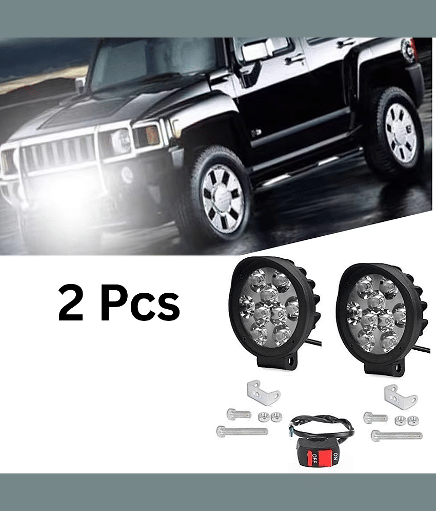 Aksmit ( Pack Of-2 with On/Off Switch ) Waterproof LED 9 Cap Fog Light Bar with High Power White LEDDesigned for Off-Road & Highway Use, Compatible with Electrical, Cars, Scooters, and Bikes