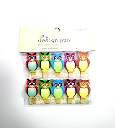 Wooden Photo Clips - Owl - 10 Pcs Set
