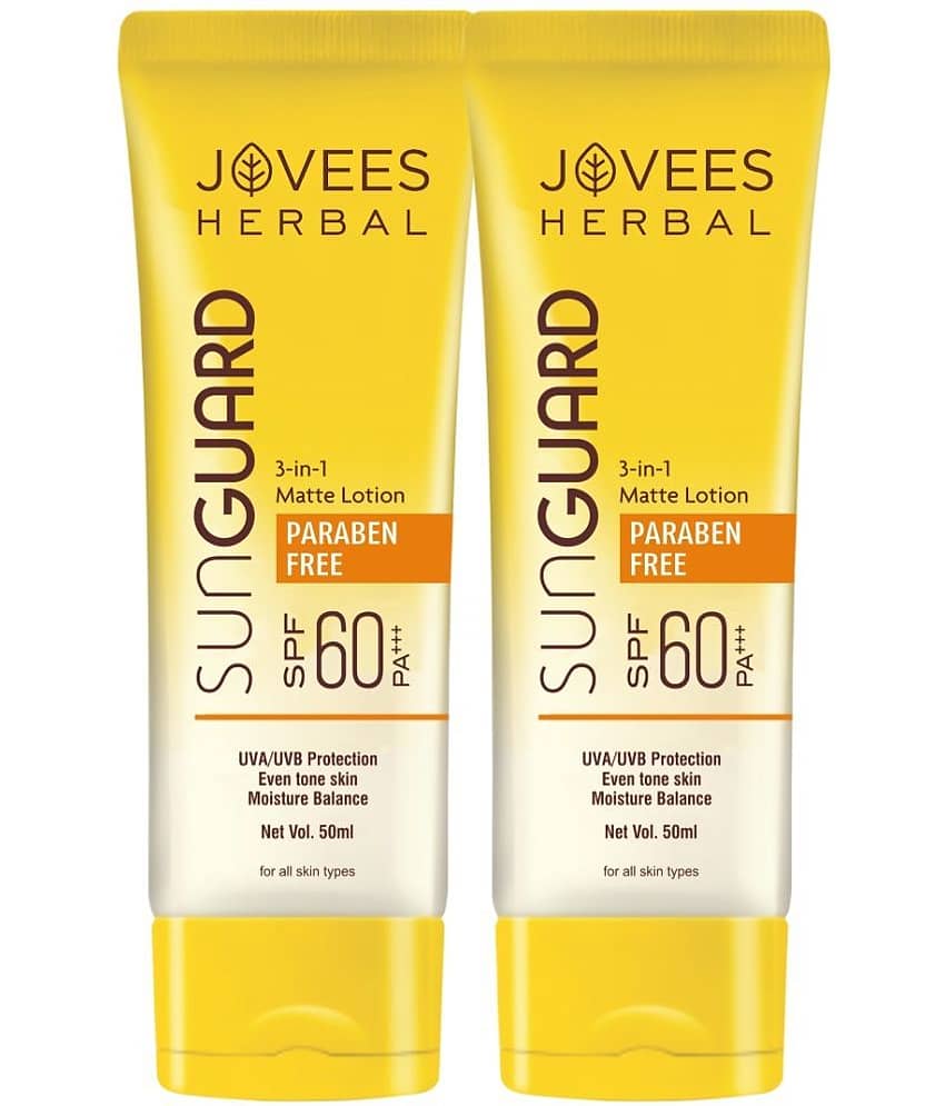 Jovees Herbal Sun Guard Lotion SPF 60 PA+++ 3 in 1, Even Tone Skin For All Skin 50ml (Pack of 2)