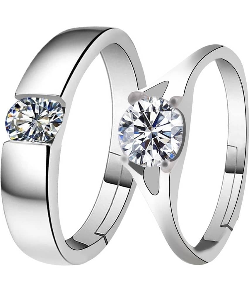Silverplated Solitaire His and Her Adjustable proposal Diamond couple ring For Men And Women Jewellery
