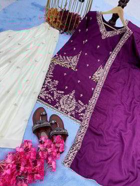 Beautiful Party Wear Look Heavy Pure Chinon Silk Top Plazzo & Dupatta Set