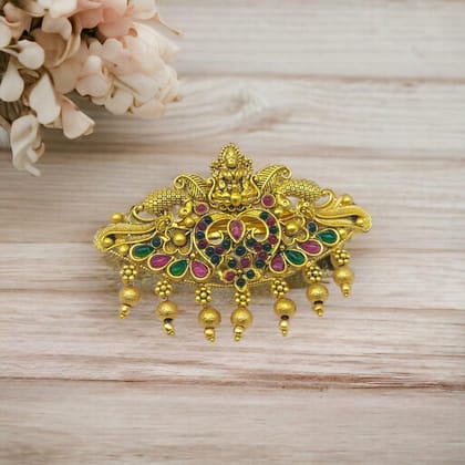 Matte Gold Plated Temple Design Hair Clip/Hair Barrette