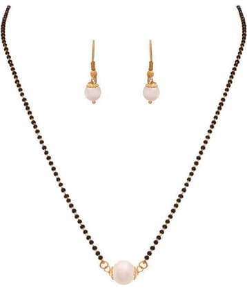 JFL -Traditional Ethnic One Gram Gold Plated Pearl Designer Mangalsutra with Black Beaded Chain for Women