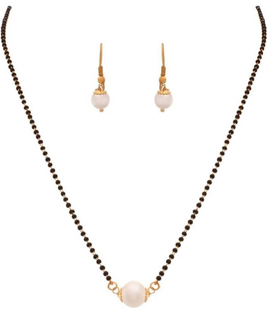 JFL -Traditional Ethnic One Gram Gold Plated Pearl Designer Mangalsutra with Black Beaded Chain for Women