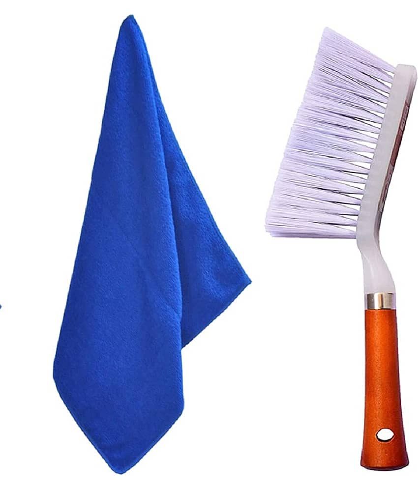 INGENS Combo of Car and Carpet Cleaning Brush and Microfiber Cleaning Cloths,40x40cms 400GSM Multicolor Highly Absorbent, Lint and Streak Free,Wash Cloth for Car, Window(Pack of 1 Cloth and 1 Brush)