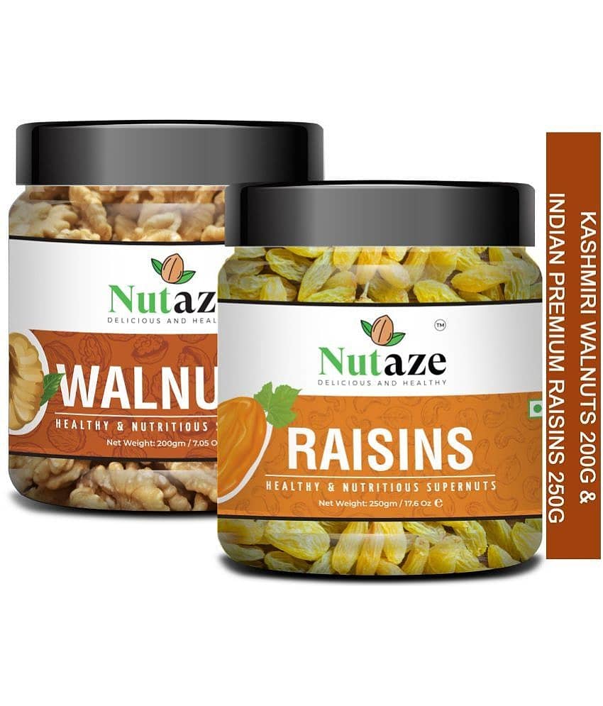 Nutaze Combo of Kashmiri Walnuts Kernels 200g & Premium Sundried Raisins 250g| 100% Natural