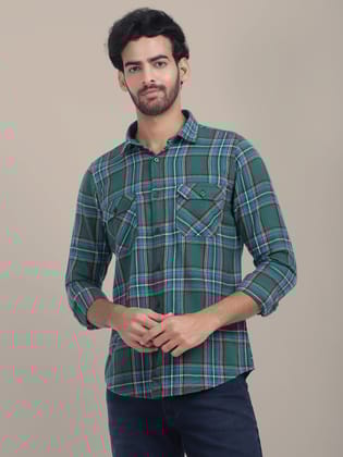 Premium Cotton Green Plaid Flannel Shirt-S-38