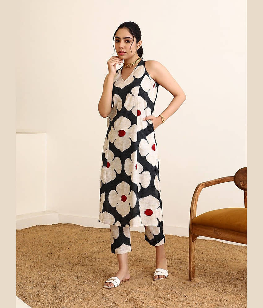 Royal Export Cotton Blend Printed Kurti With Pants Women's Stitched Salwar Suit - Black ( Pack of 1 )