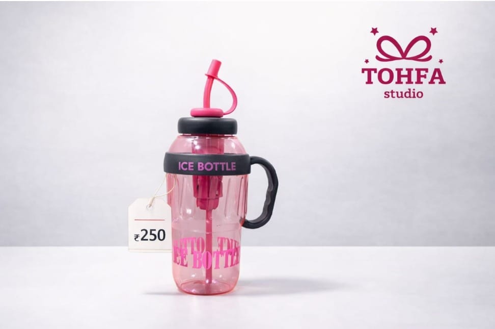 Ice bottle with straw and handle