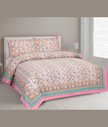 CLOTHORO Cotton 1 Double King Bedsheet with 2 Pillow Covers ( Multicolor )