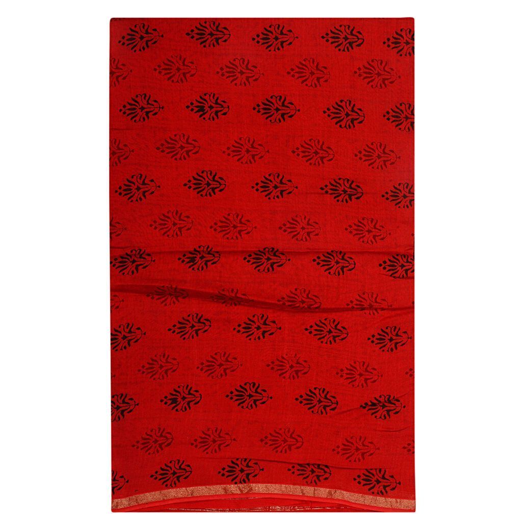 HANDLOOM CHANDERI 03 PCS BAGH PRINTED SUIT (SKU - 1RBS01260221 Suit 102)