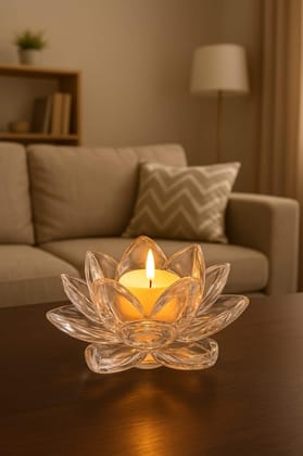 RUPIKA | Lotus Flower Tealight Candle Holder | Crackled Glass with Iron Base | Elegant Decorative Accent for Home D�cor & Diwali Gifting