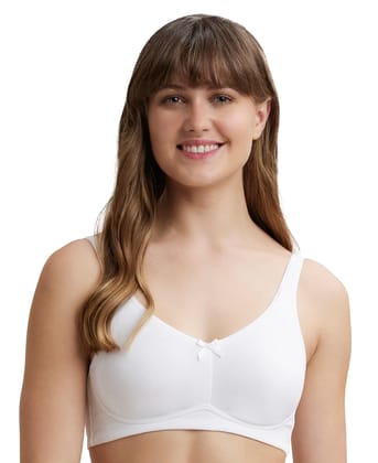 Jockey FE41 Women's Wirefree Non Padded Super Combed Cotton Elastane Stretch Full Coverage Everyday Bra with Concealed Shaper Panel and Broad Fabric Straps_White_34C Jockey FE41 Women's Wirefree Non Padded Super Combed Cotton Elastane Stretch Full Covera