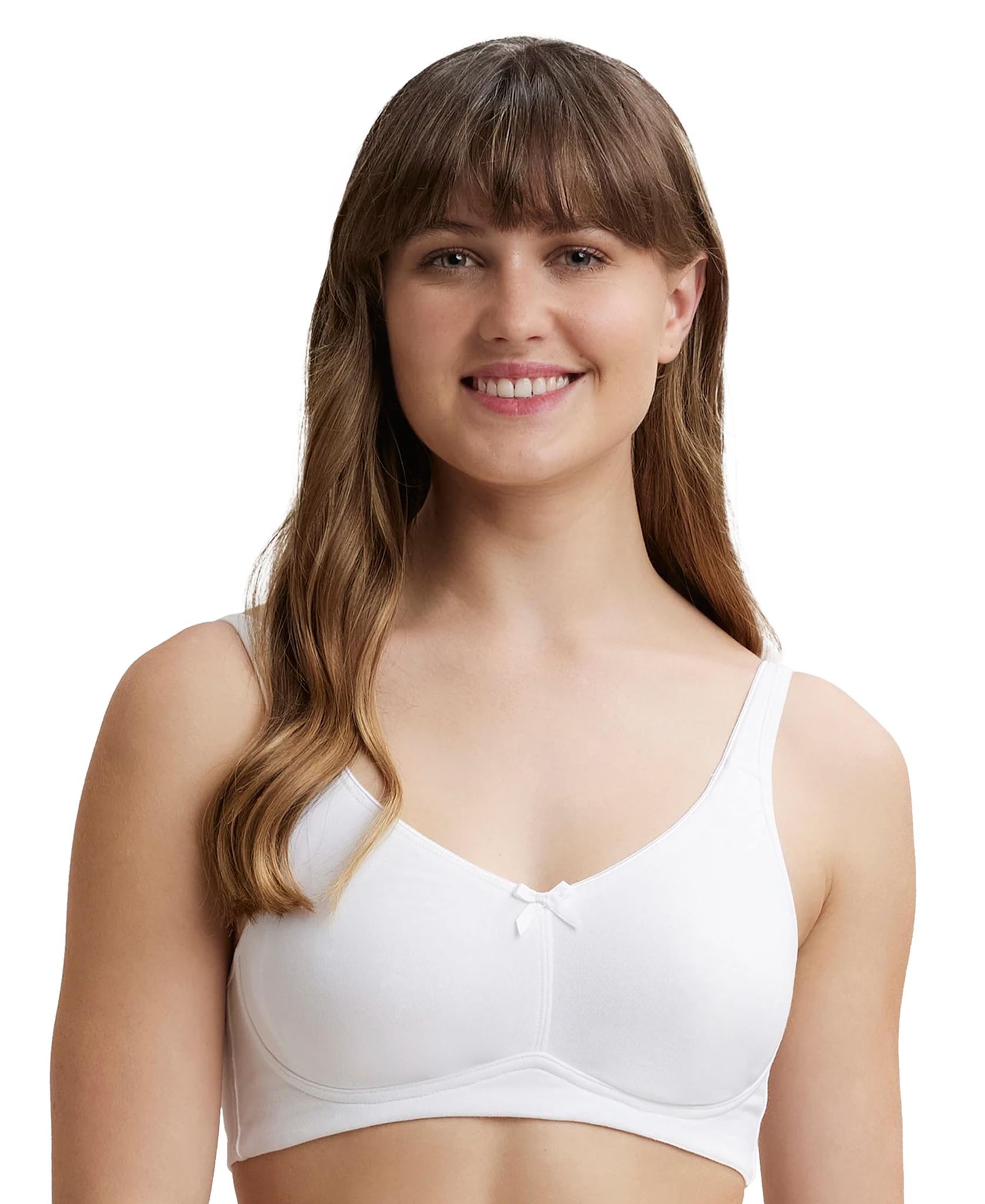 Jockey FE41 Women's Wirefree Non Padded Super Combed Cotton Elastane Stretch Full Coverage Everyday Bra with Concealed Shaper Panel and Broad Fabric Straps_White_34C Jockey FE41 Women's Wirefree Non Padded Super Combed Cotton Elastane Stretch Full Covera