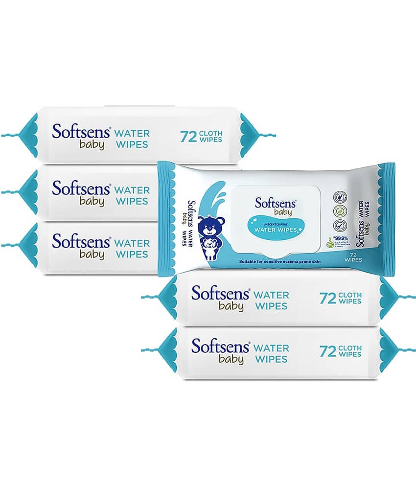Softsens Baby 99.9% Pure Water Wipes, Pure Aloe Vera Extract Wipes For Babies, 72 Wipes, Pack of 6