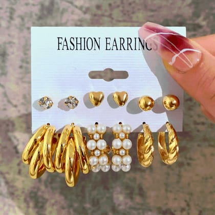 Pinapes Metal Earrings Set for Women & Girls – Stylish Daily Wear Studs & Hoops Pack of 6 Pinapes Metal Earrings Set for Women & Girls – Stylish Daily Wear Studs & Hoops Pack of 6