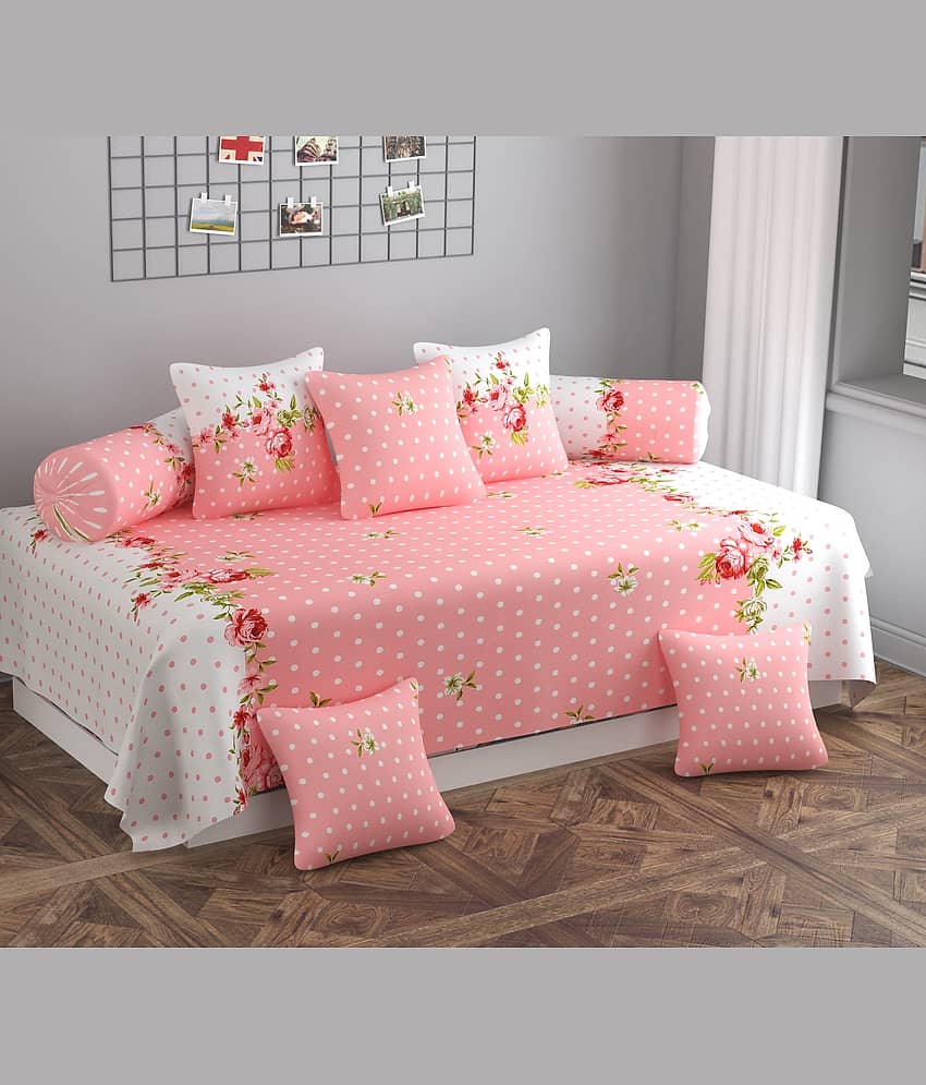 Apala Microfibre Abstract Diwan Set 8 Pcs - Pink