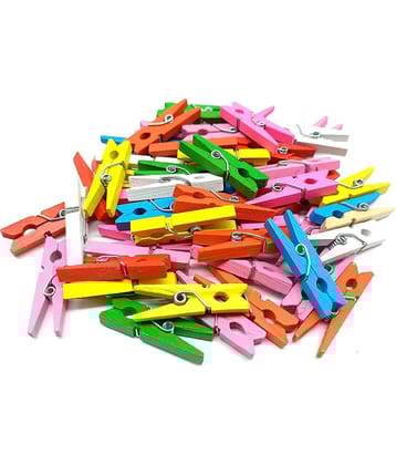 PRANSUNITA 25 pcs Wooden Clothespins with 10 MTS Jute Twine Thread for Photos Display, Gift Wrapping, Hanging Pictures Home School Arts Crafts Décor ,Size -3.5 cm – Multicolored