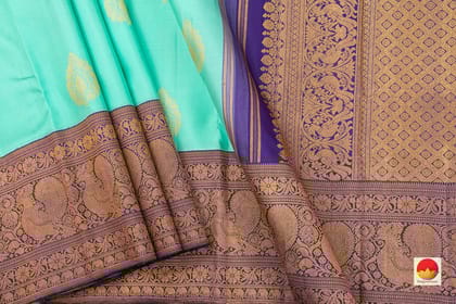 Green And Royal Blue Kanchipuram Silk Saree Handwoven Pure Silk Pure Zari For Festive Wear PV NYC 407