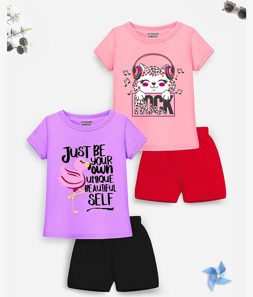 Trampoline Pack of 2 Girls Cotton Blend Top With Shorts ( Multicolor )