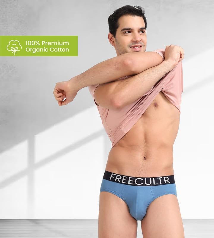 FREECULTR Men's Underwear Organic Cotton (Ultrasoft Waistband) Premium Snug-Fit Brief Pack of 1-Shadow Blue