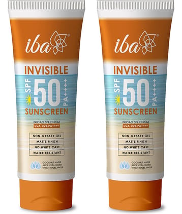 Iba Invisible Sunscreen Gel Based Oil Free Matte Finish - SPF 50 PA++++, 100g (Pack of 2 )