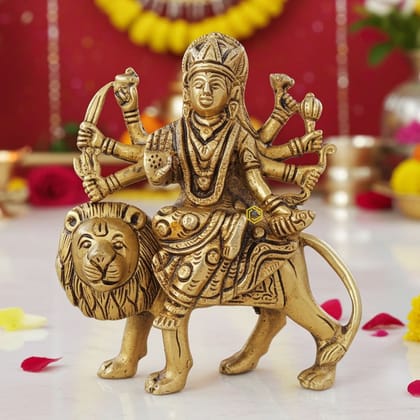 Brass Durga Ji Idol - Handmade Brass Goddess Statue for Temple, Height : 5.5 Inch (BSMAS1028 Z)