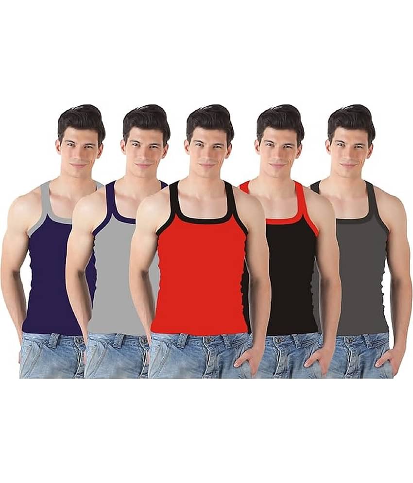 INNERO Pack of 5 Cotton Basic Vest For Men ( Multicolor )