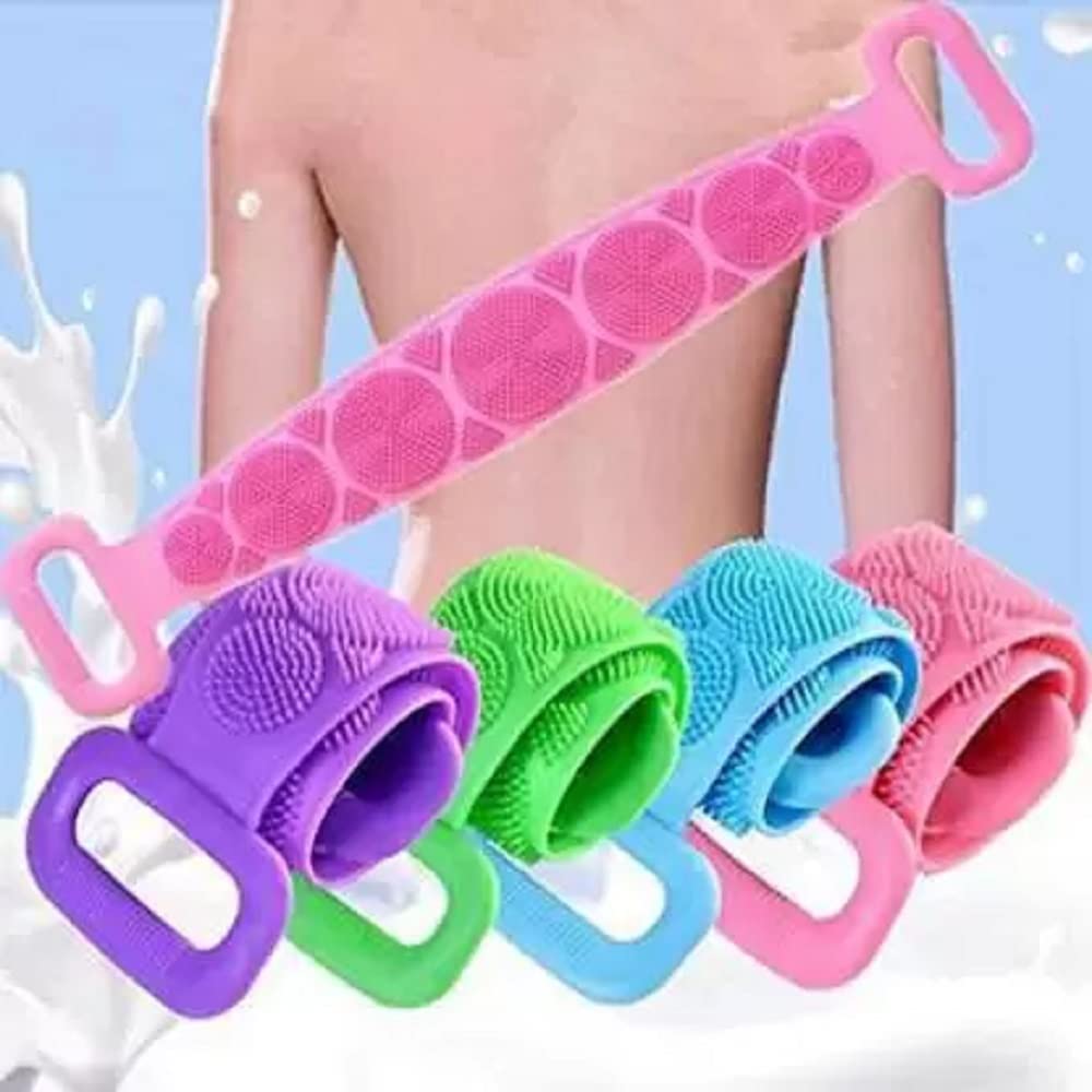 Elecsera 1 bath belt body brush back scrubber cleanser shower loofah best for face skin cleansing soft silicone handle scrub cleaner for men & women - Body Care - Loofah and Other Tools | Buy online on ZillyBuy