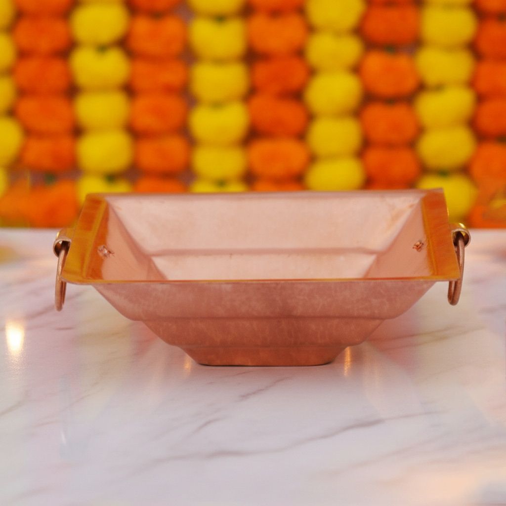 Traditional Copper Hawan Kund | Pure Copper Puja Yagya Kund, Length : 10 Inch (ZMAS294 F)