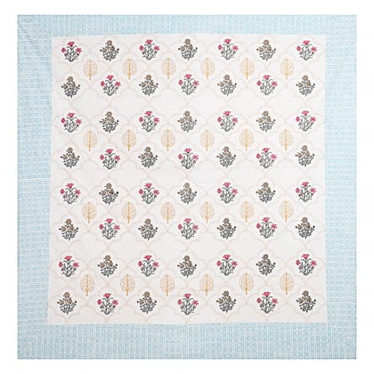 Floral Block Print King Size Bedsheet- Blue-King 100 x 104 inches