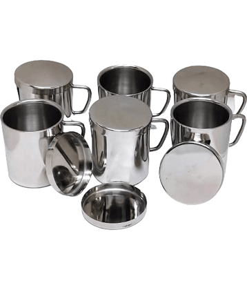 Dynore with lid coaster Solid Steel Coffee Mug 300 mL ( Pack of 6 )