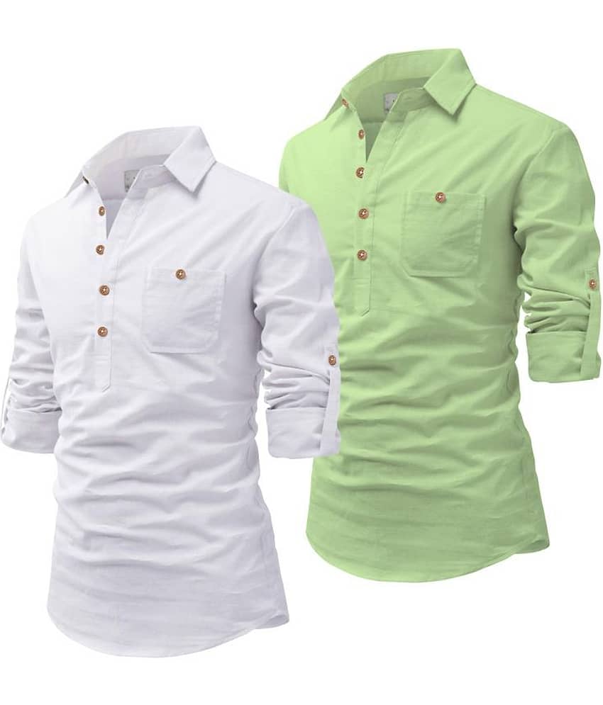UNI VIBE Black Cotton Blend Men's Shirt Style Kurta ( Pack of 2 )