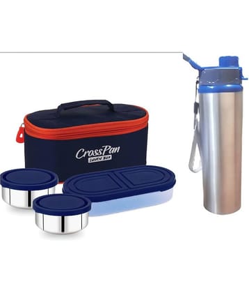 CrossPan ORRA LUNCH TIFFIN BOX + BOTTLE Stainless Steel Lunch Box 3 - Container ( Pack of 2 )
