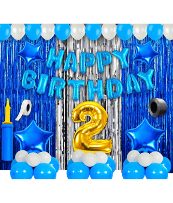 Jolly Party  2nd Birthday Decoration Items For Boys -63 pcs Blue & Silver Decoration - 2nd Birthday Party Decorations,Birthday Decorations kit