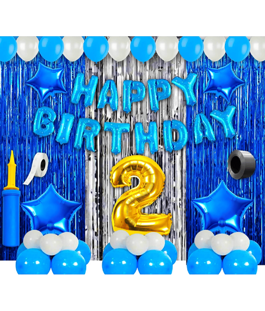 Jolly Party  2nd Birthday Decoration Items For Boys -63 pcs Blue & Silver Decoration - 2nd Birthday Party Decorations,Birthday Decorations kit