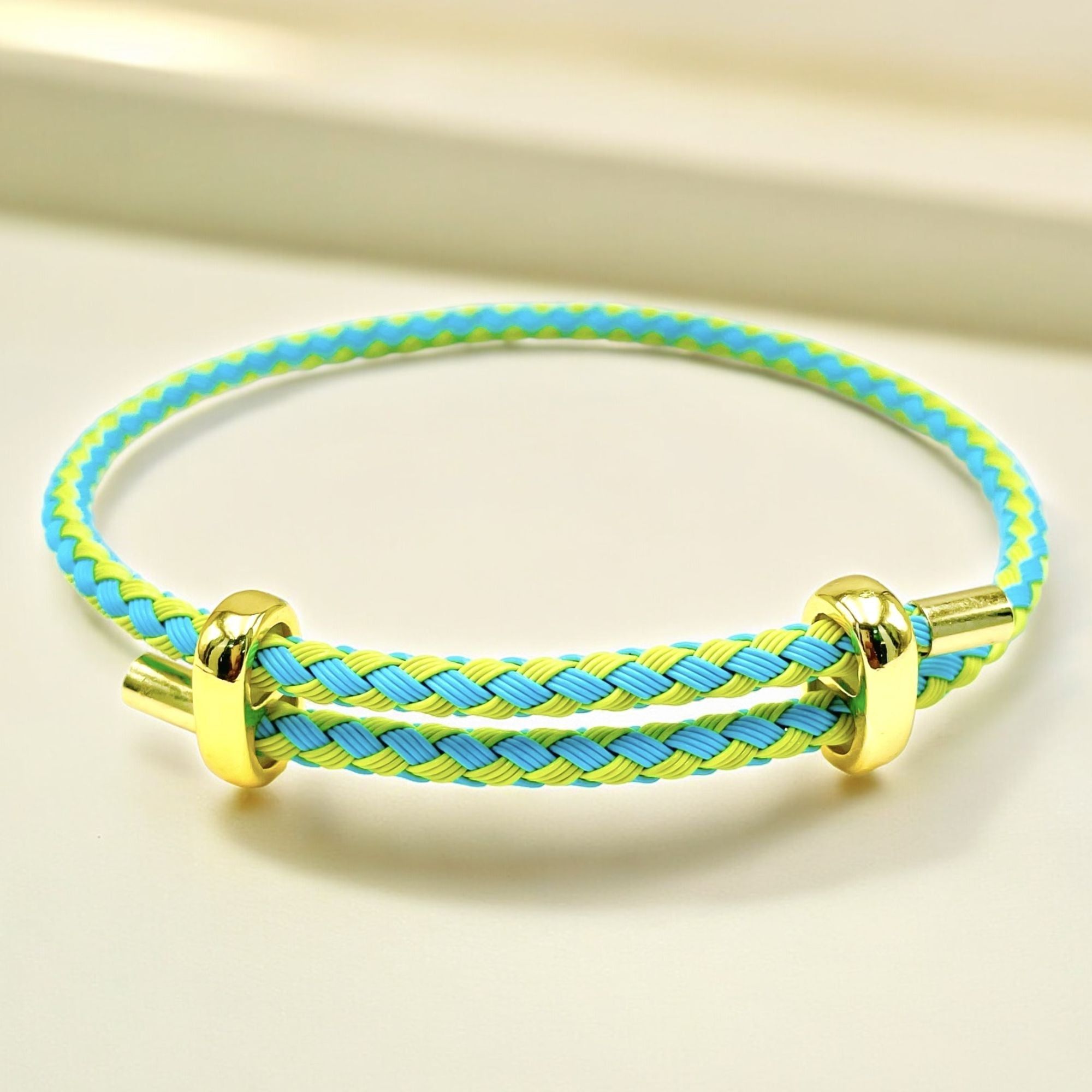 Slim Green 18K Gold Anti Tarnish Adjustable Threads Bracelet For Women-Green
