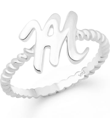 Vighnaharta Valentine Gift Spiral Ring Shank M Alphabet Rhodium Plated Alloy Finger Ring for Women and Girls - [VFJ1309FRR11]