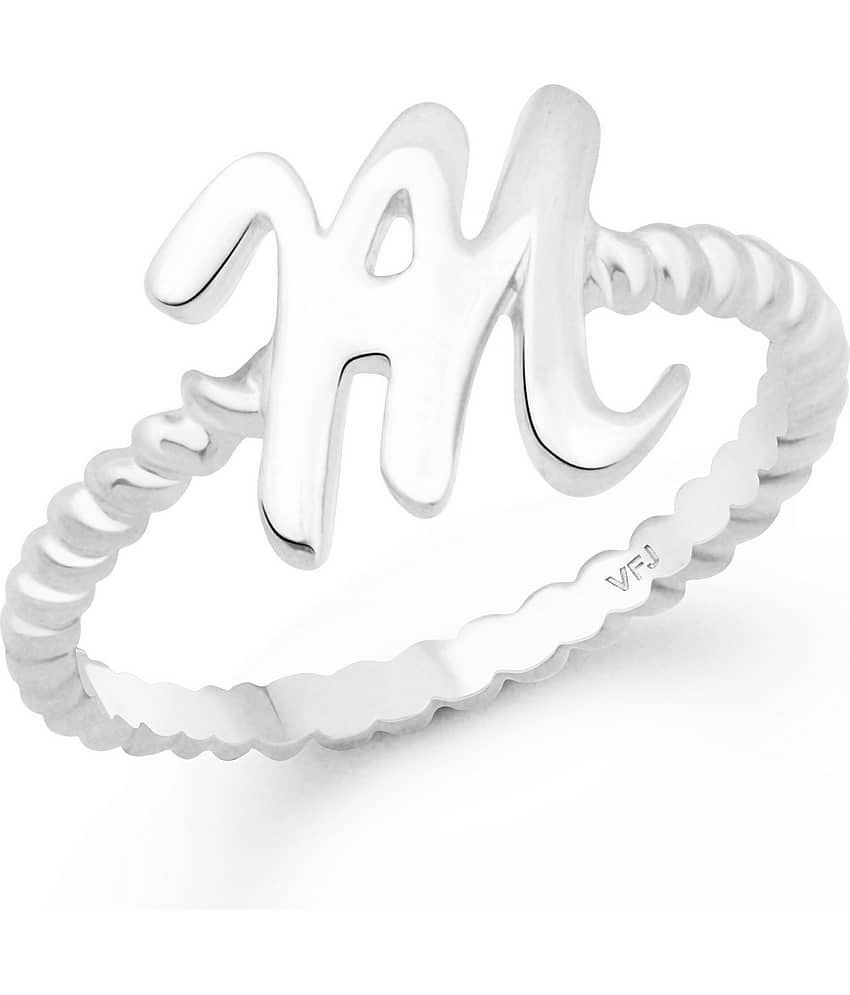 Vighnaharta Valentine Gift Spiral Ring Shank M Alphabet Rhodium Plated Alloy Finger Ring for Women and Girls - [VFJ1309FRR11]