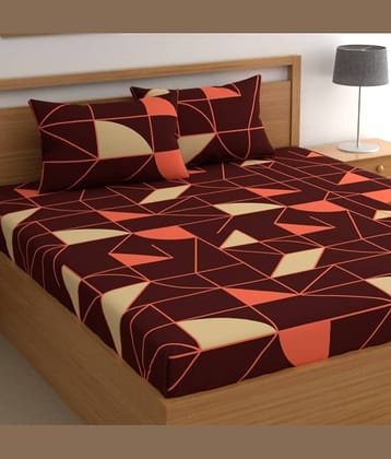 CG HOMES Cotton Abstract 1 Double Bedsheet with 2 Pillow Covers - Brown