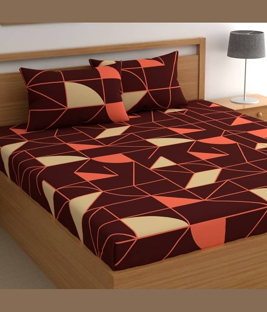 CG HOMES Cotton Abstract 1 Double Bedsheet with 2 Pillow Covers - Brown