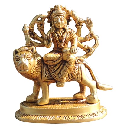 Brass Durga Ji God Idol Statue - Artistic Handmade Brass Sculpture, Height : 4.2 Inch (BSMAS1044 R)